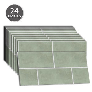 Sage Green Subway Backsplash Tiles, Peel and Stick Concrete Floor Tile Sticker, Cement Removable Vinyl Decor, Modern Kitchen Refresh Idea