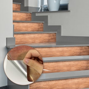 Industrial Copper Stair Riser Decal, Peel and Stick Metallic Vinyl Strip, Frayed Metal, Removable Staircase Decoration, Modern Decor