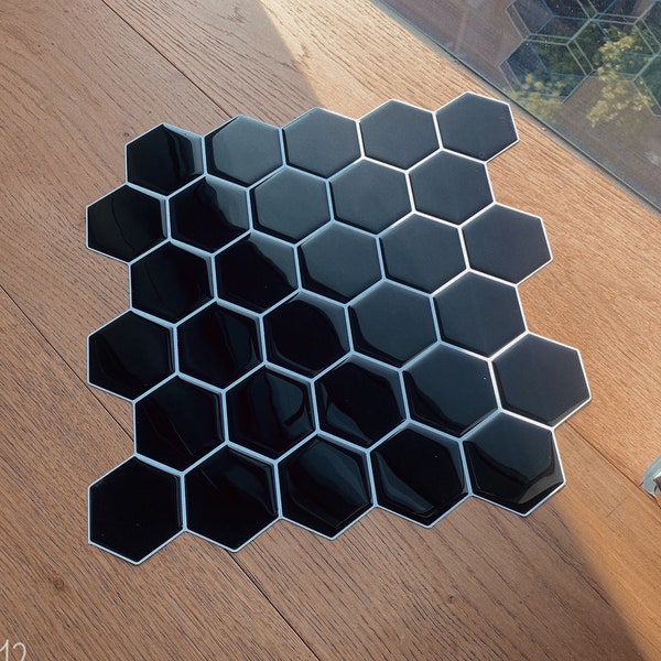 Peel and Stick Backsplash Tile Decal, Removable Black Hexagon Tiles, Modern Chic Self-adhesive Tile Sticker, Waterproof Kitchen Decor