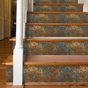 Copper Stair Riser Decals, Removable Industrial Tile Stickers, Custom Faux Metallic Peel and Stick Vinyl Strips, Modern Staircase Decoration