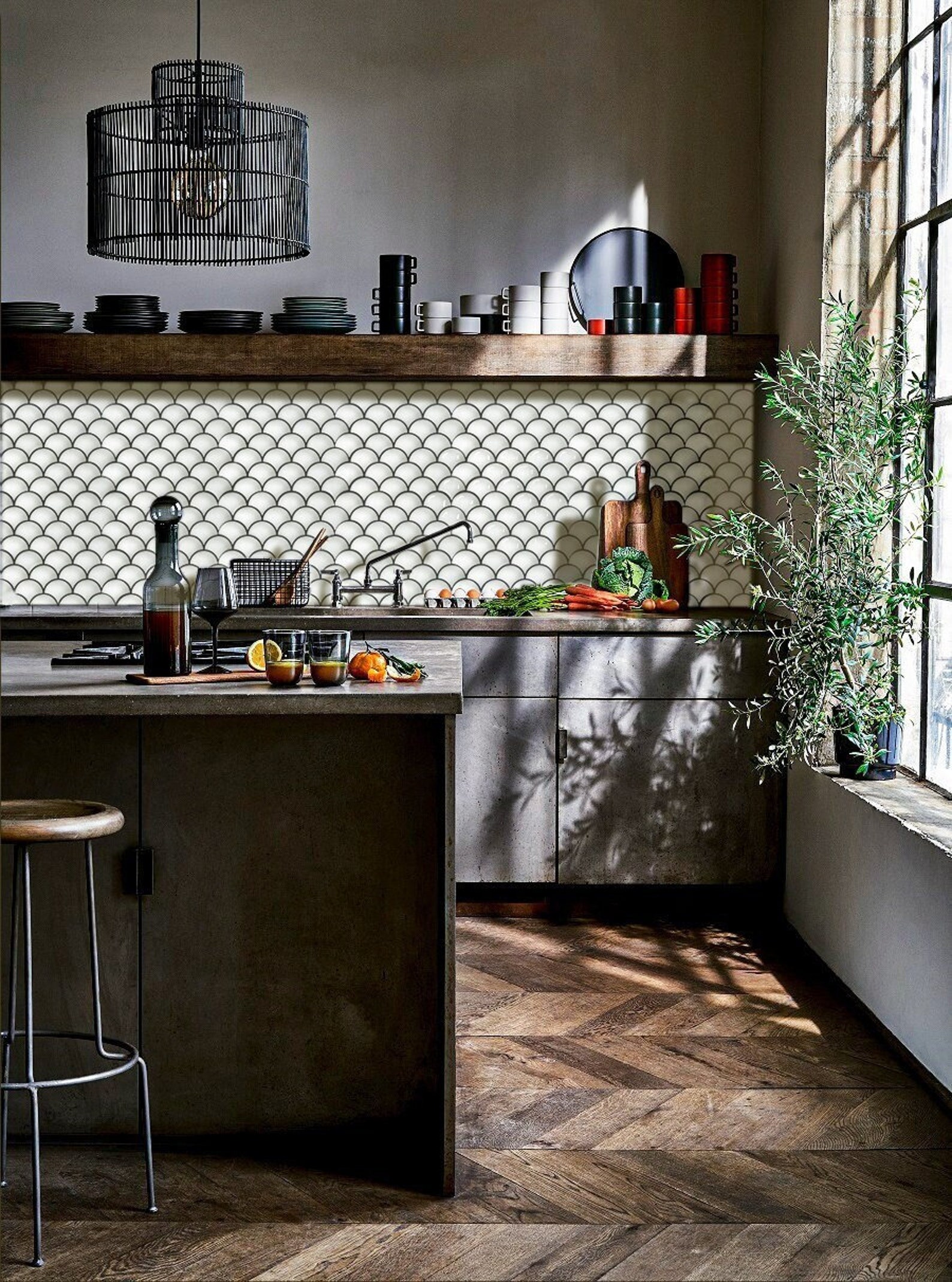 Scallops Backsplash Tile Decal White Peel and Stick Kitchen Etsy