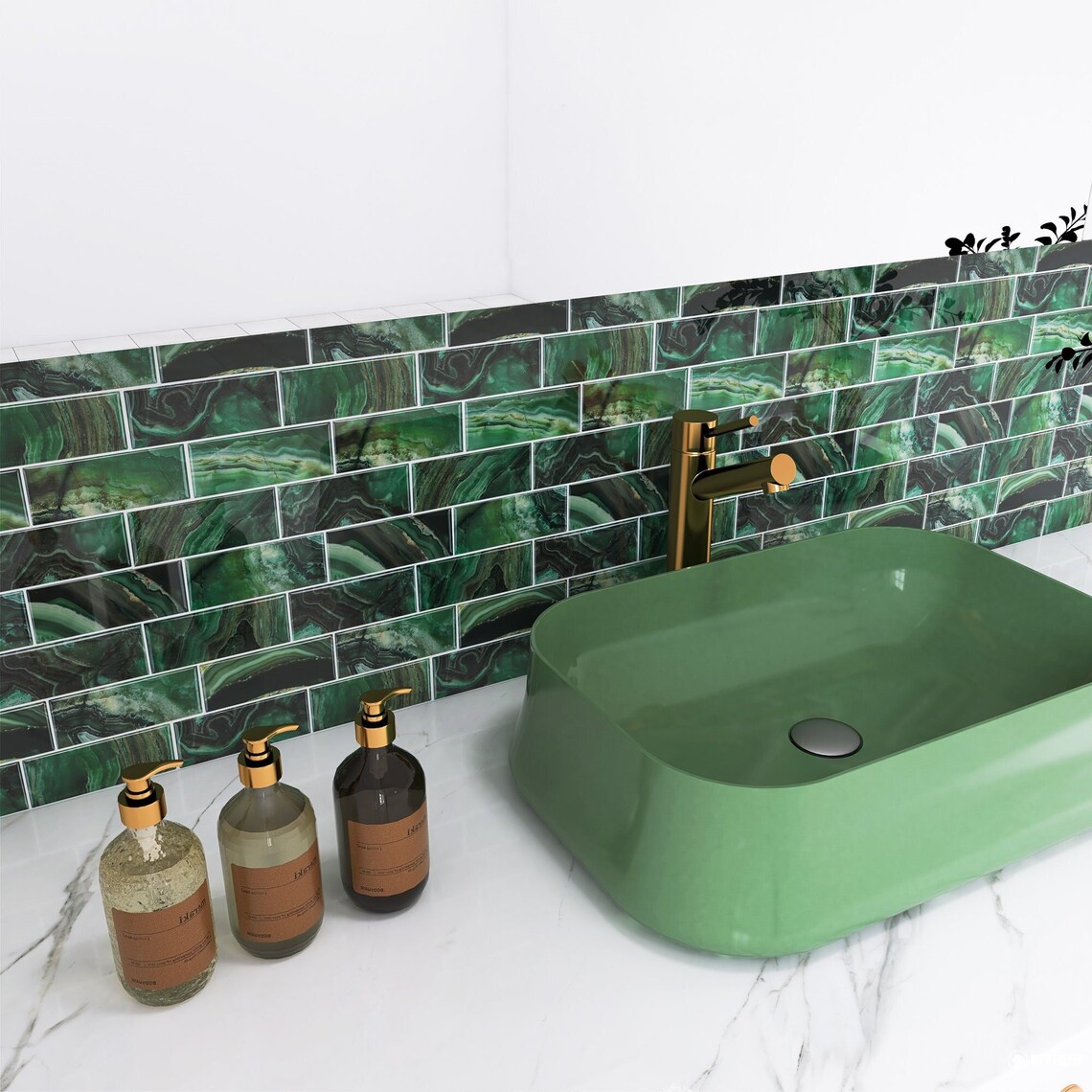 Peel & Stick Backsplash Tile Decal Removable Emerald Green | Etsy