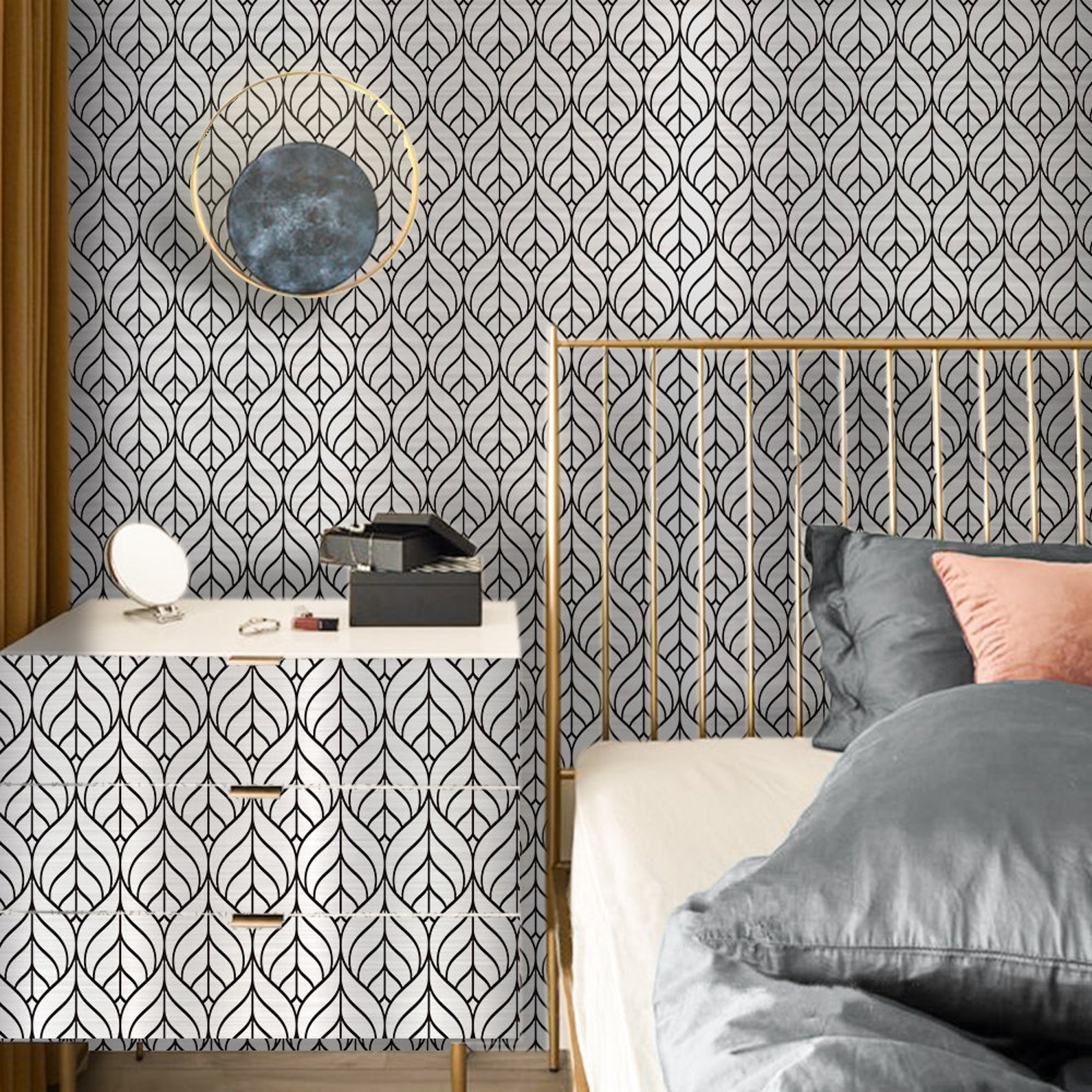 Peel and Stick Leaves Wallpaper Brushed Silver and Black | Etsy