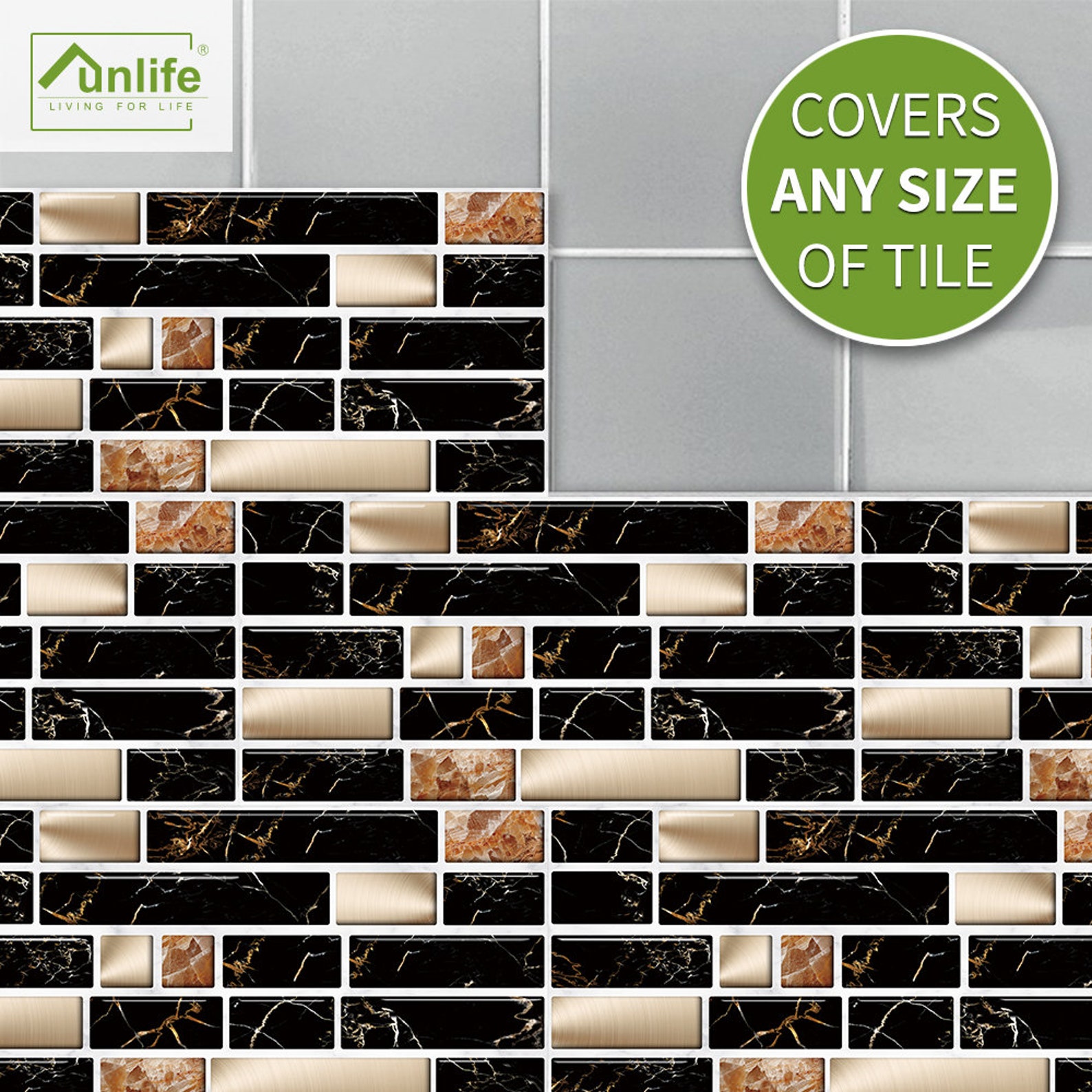 Peel and Stick Backsplash Tile Decals Black and Gold Marble Etsy