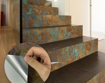 Industrial Copper Stair Riser Decal, Peel and Stick Metallic Vinyl Strip, Retro Metal Texture, Removable Staircase Decoration, Modern Decor