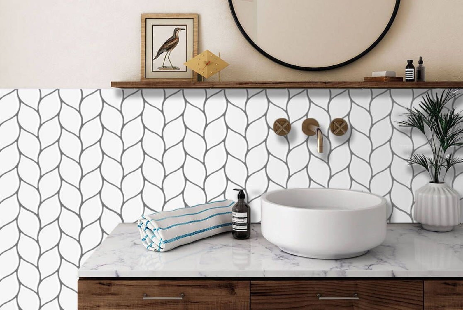white leaf backsplash