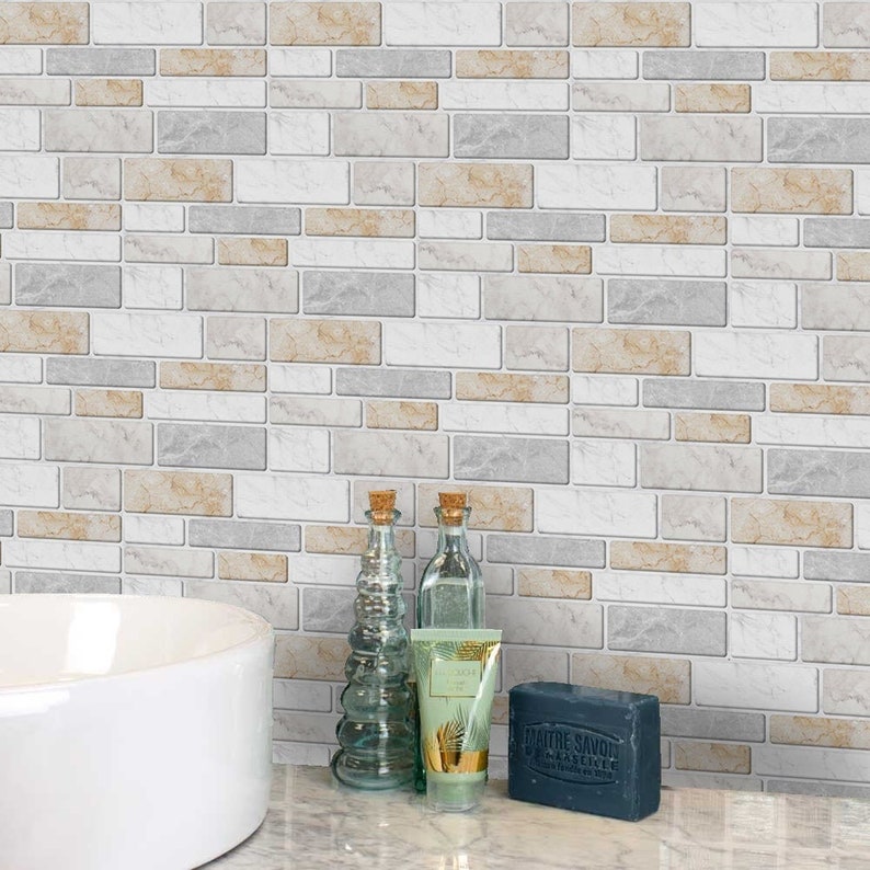 Peel and Stick Brick Backsplash Tile Decals Warm Tones Marble Etsy