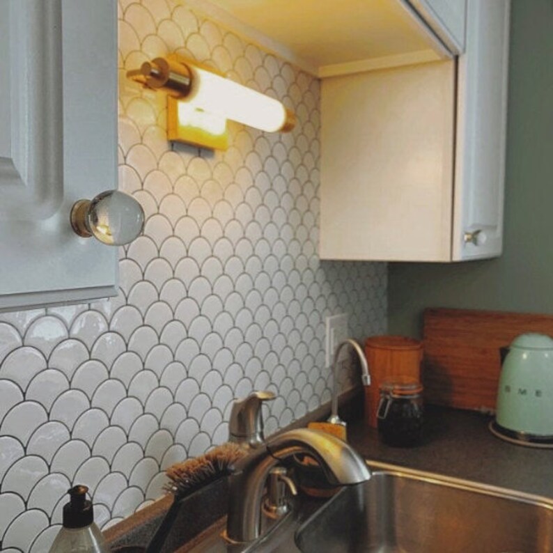 Scallops Backsplash Tile Decal White Peel and Stick Kitchen Etsy