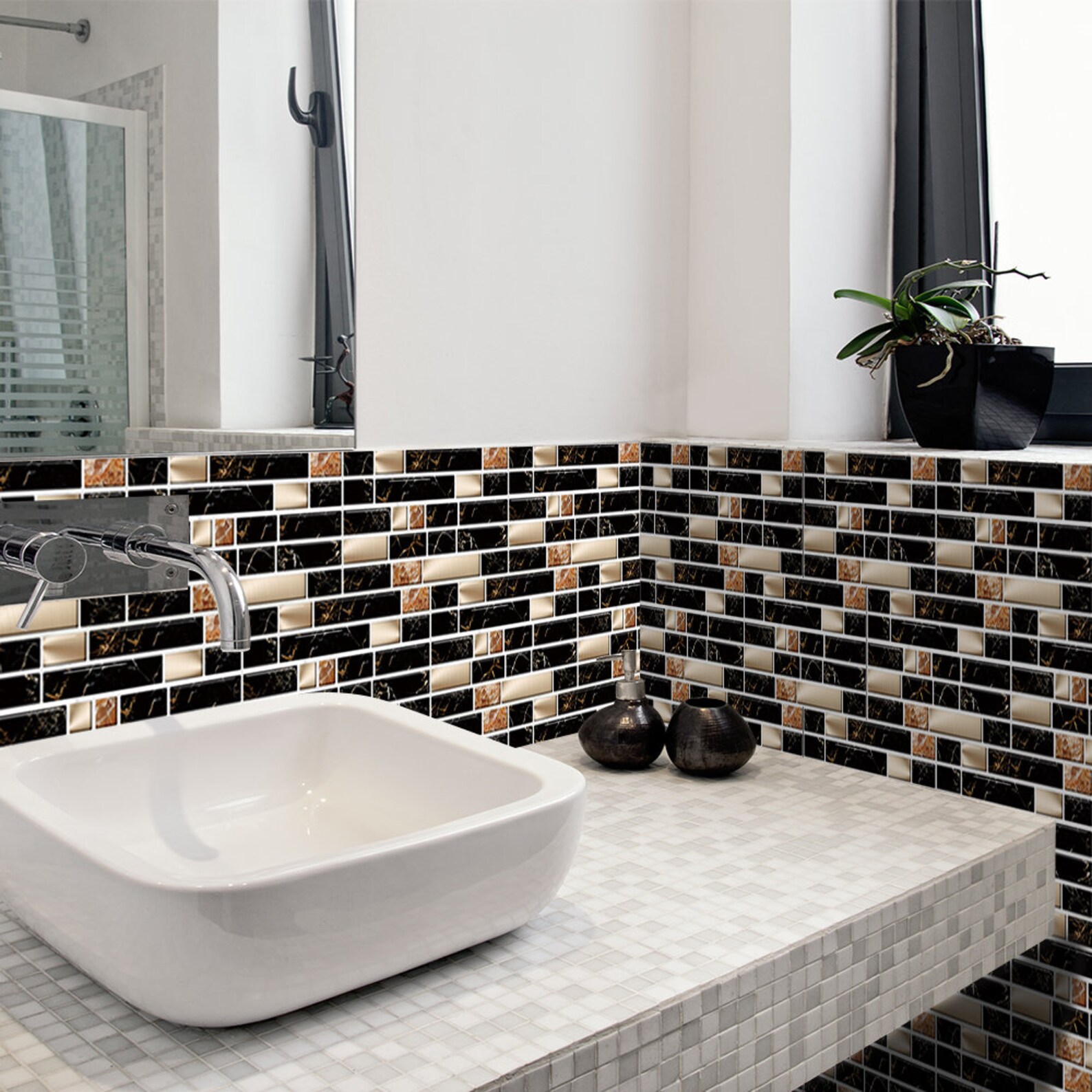 Peel and Stick Backsplash Tile Decals Black and Gold Marble Etsy