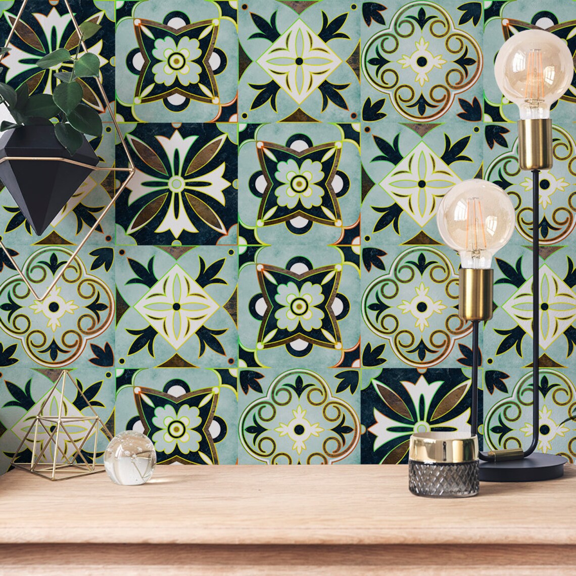 Backsplash Tile Decals Green Peel and Stick Gilding Morocco Etsy