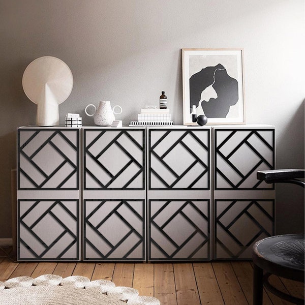 Art Deco Furniture & Wall Mirror Stickers, Custom Black Geometric Tiles, Non Glass Acrylic Mirror Decals for Cabinet, Closet, Wardrobe