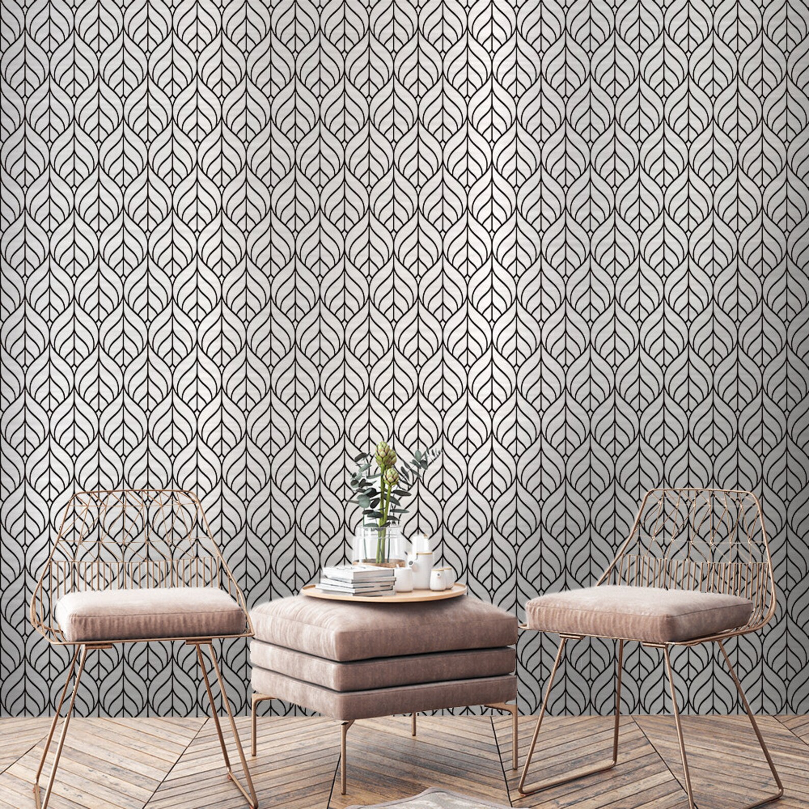 Peel and Stick Leaves Wallpaper Brushed Silver and Black | Etsy