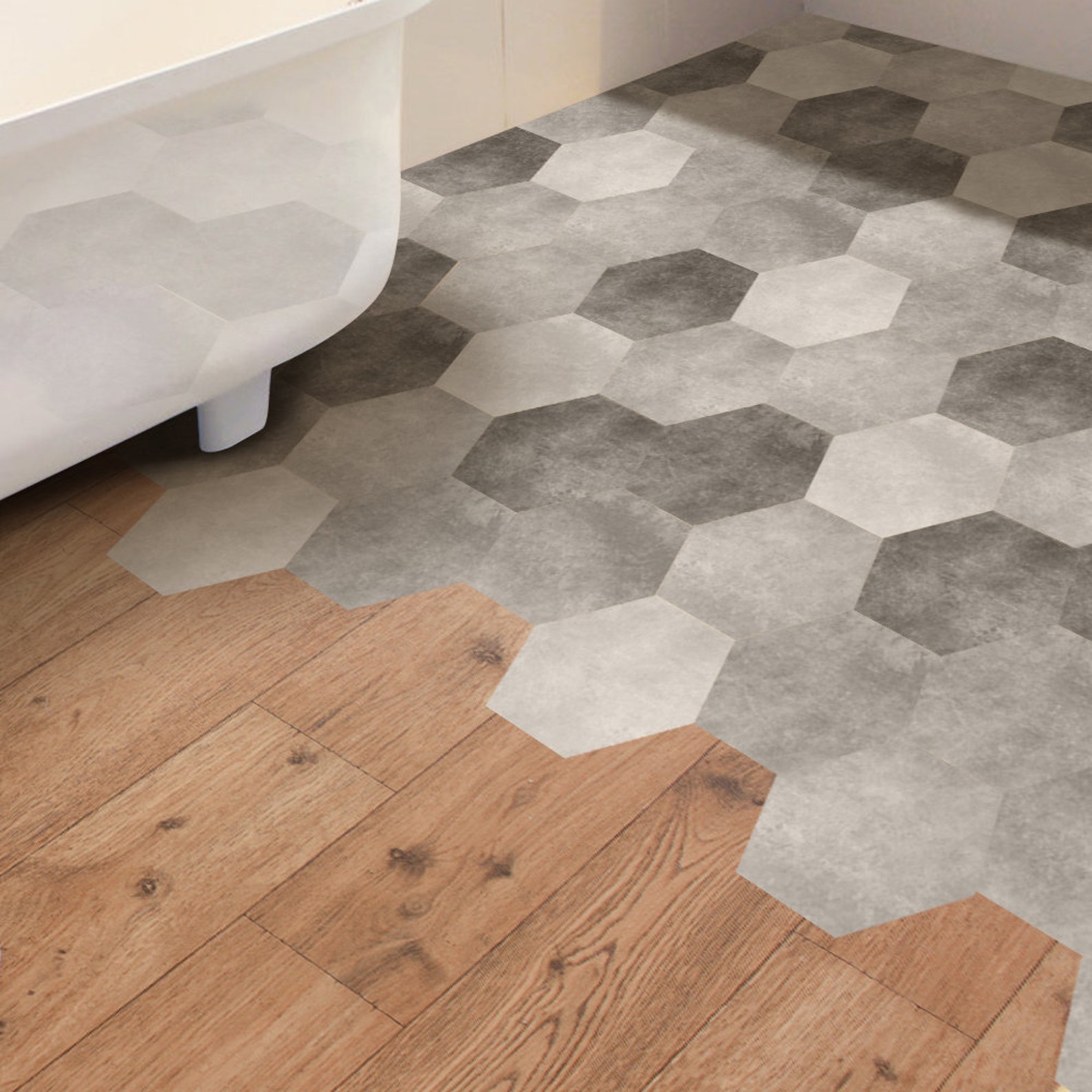 Industrial Peel and Stick Floor Tile Sticker Grey Hexagonal Etsy