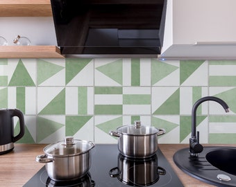 Subway Backsplash Tiles, Sage Green Peel and Stick Floor Tile Sticker,  Concrete Vinyl Decor, Modern Kitchen Refresh Idea 