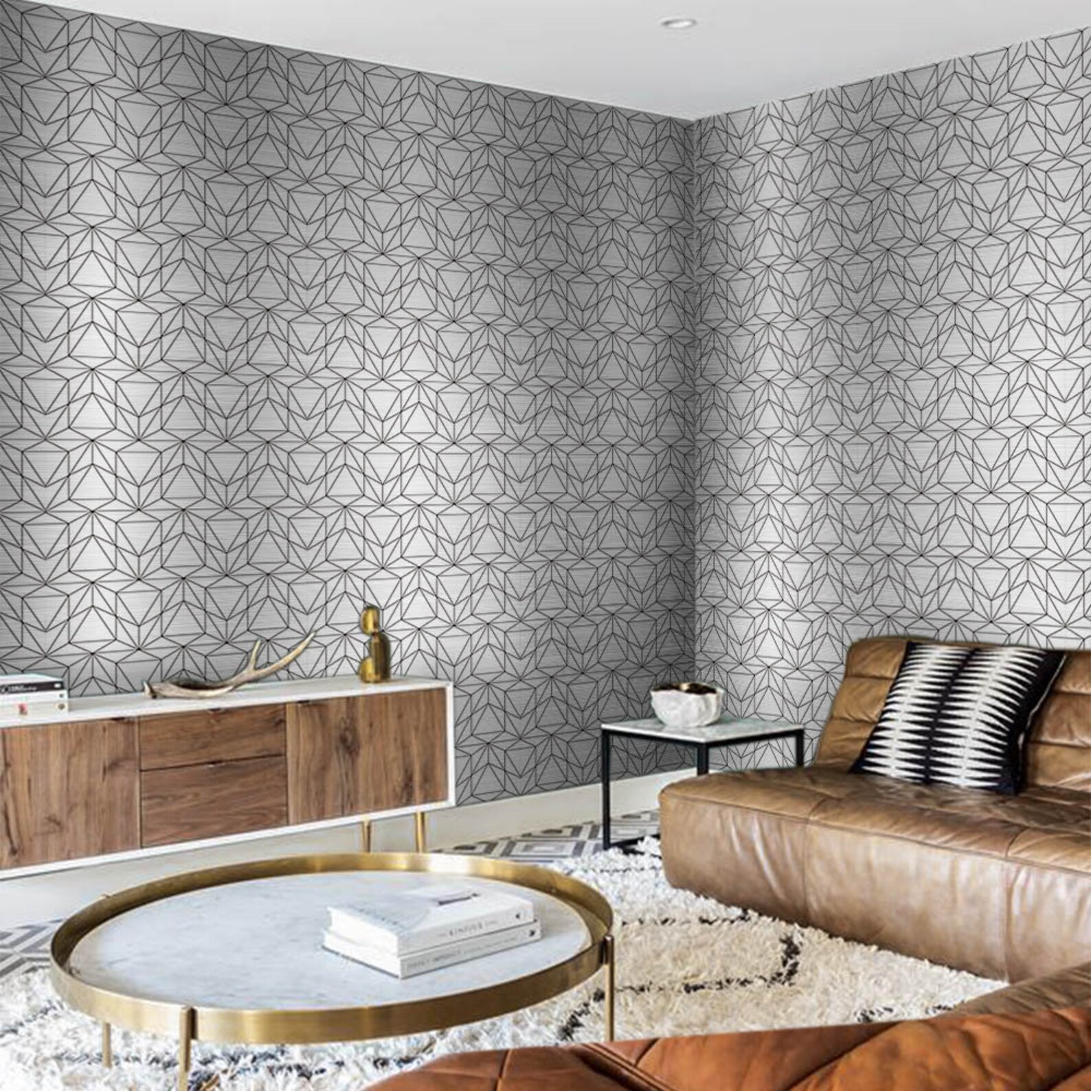 Peel and Stick Metal Geometric Lines Wallpaper Brushed Etsy