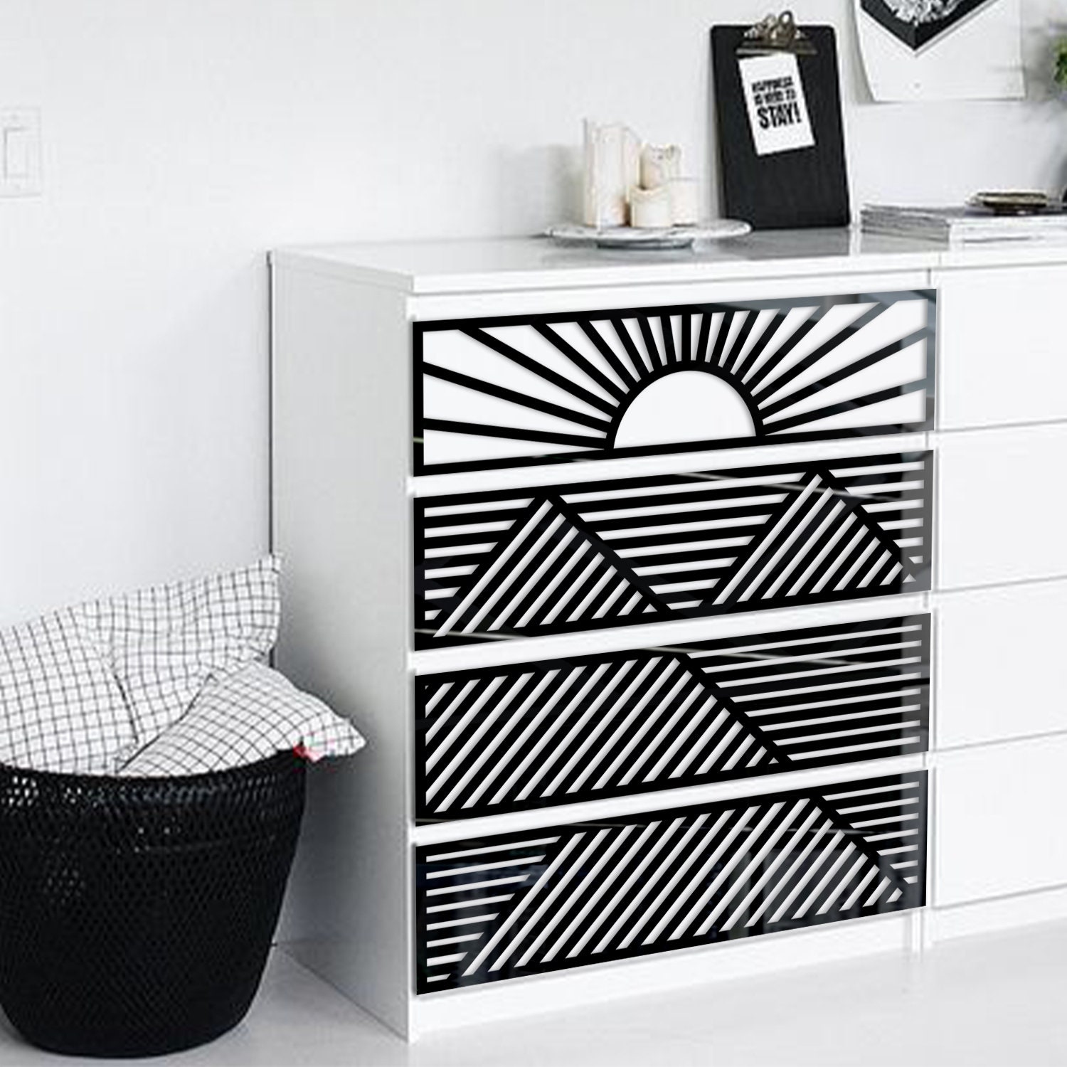 Wooden dresser overlays with rattan pattern for IKEA® malm