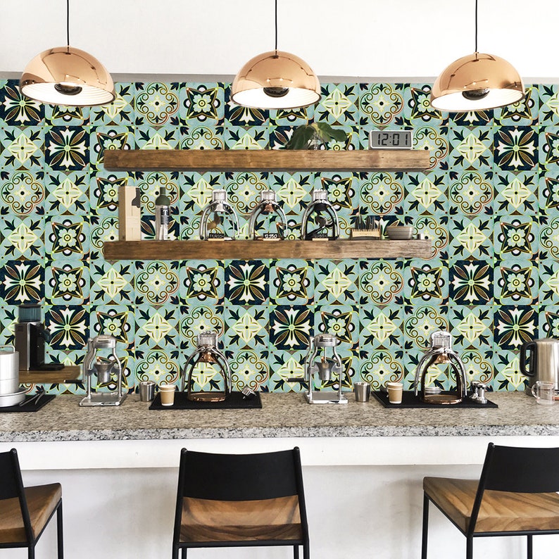 Backsplash Tile Decals Green Peel and Stick Gilding Morocco Etsy