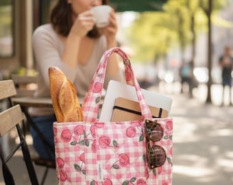 Gesteppte Tote Bag - Rosa Vichy-Karo Kirsche gesteppte Schultertasche
