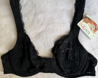 Reggiseno vintage in pizzo nero Lovable 85B 32B con ferretto e pizzo floreale trasparente - Lingerie classica ed elegante