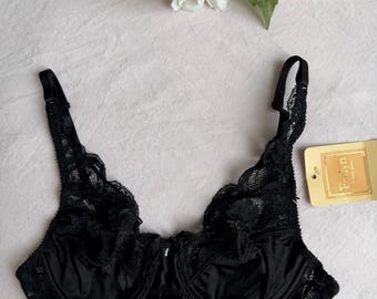Vintage black lace bra deadstock - Evelyn Ornella - 85B - pearl detail - made in Spain