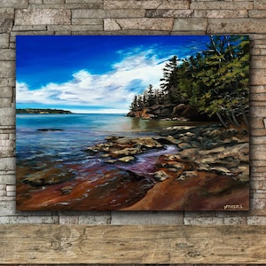 Lake Superior Waves on Lakeshore artwork giclee wall art print, Burlington Bay rocky beach, Two Harbors, North Shore Minnesota near Duluth