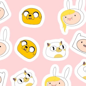 4 pack Adventure time stickers, waterproof, Finn and Jake, Fionna and cake