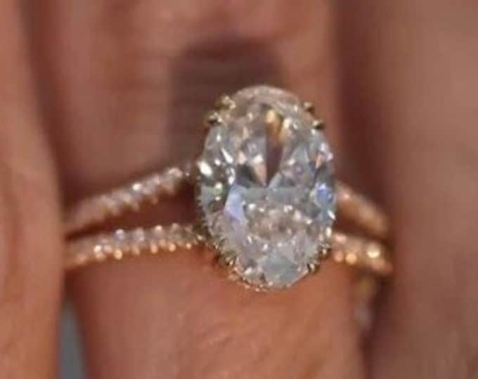 Featured listing image: Vintage Oval Cut Moissanite Split Shank Engagement Ring with Hidden Halo,10K/14K/18K Solid Gold Vintage Promise Ring,Art deco Ring