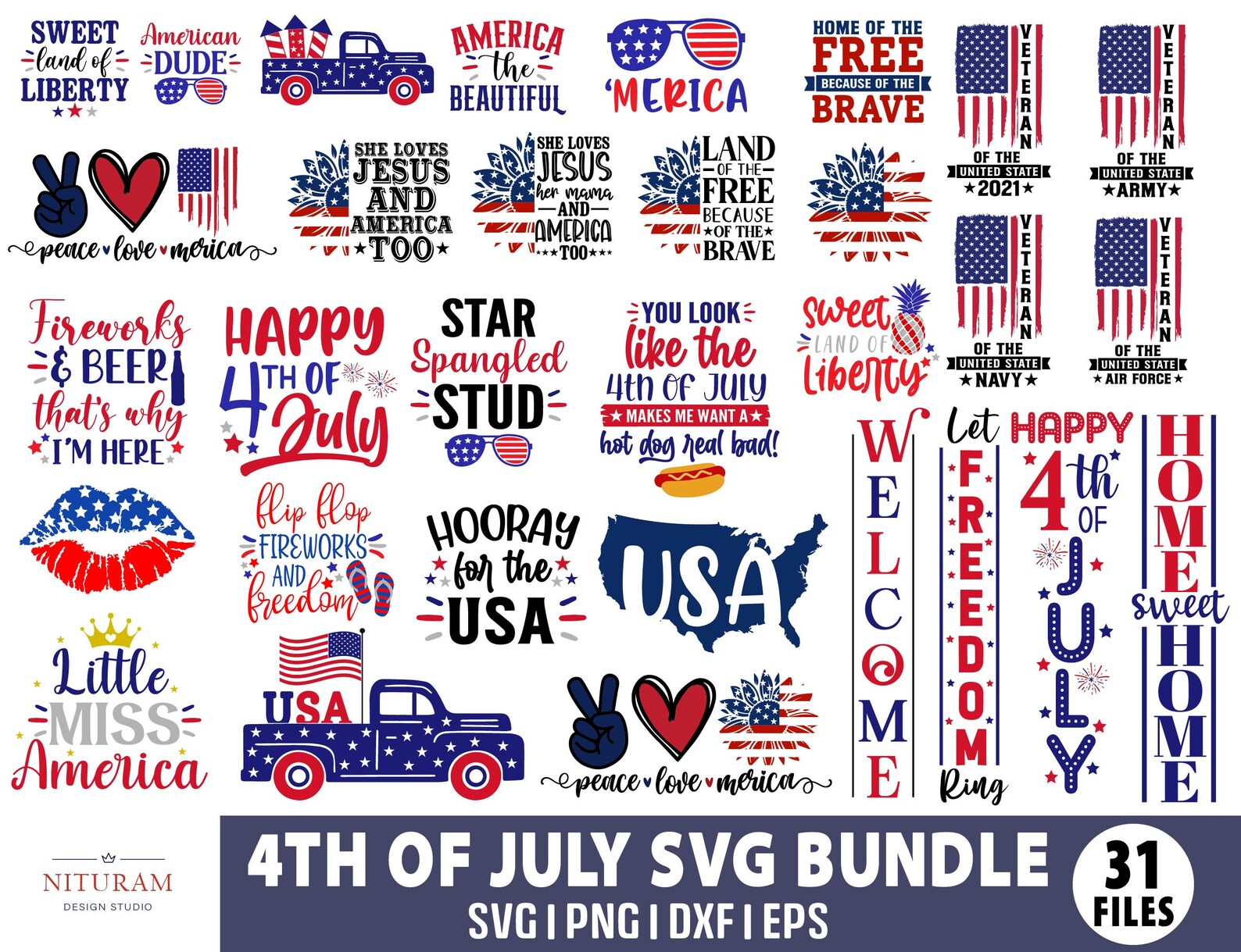 4th of July Svg Bundle Png Dxf Eps Patriotic Svg USA SVG - Etsy
