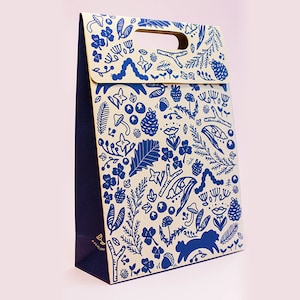 Sacchetti regalo, sacchetti di carta kraft, sacchetti per la spesa con illustrazioni dei tesori della foresta/Sacchetti di carta