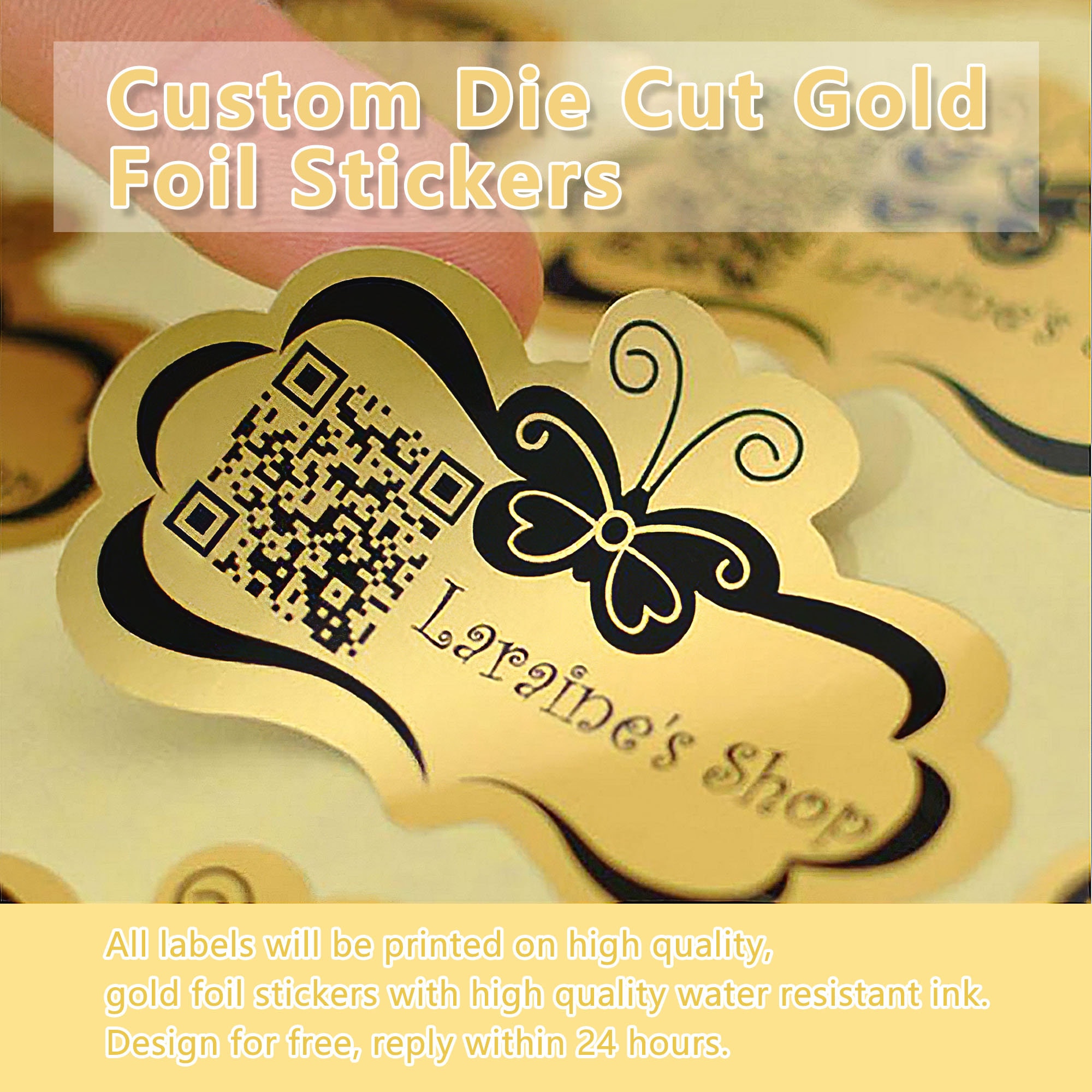 Any Shape Custom Gold Foil Stickers, Gold Foil Printing, Shiny Die Cut