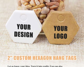 Custom 2" Hexagon Hang Tags with your logo/text (Thickness 300 GSM), Hang Tags for Product, Jewelry /Price/Gift Tags, Fast Shipping