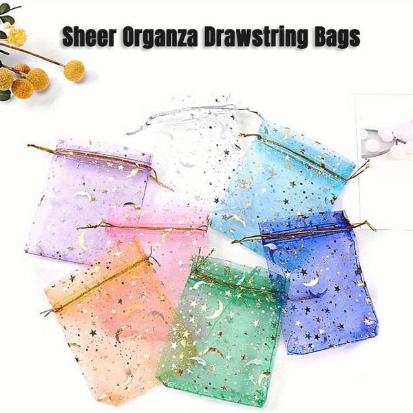 Pack of 100 Sheer Drawstring Organza Bags, Favor Bags for Wedding/Gift/Party/Jewelry, Candy Bags, 4 Sizes 6 Colors, Drawstring Jewelry Pouch