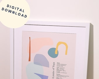 8 ledematen van yogaposter | Digitale download | Muurkunst | Yogasoetra's van Patanjali