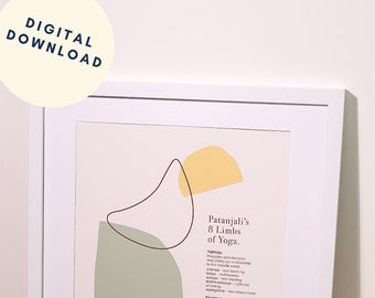 8 ledematen van yogaposter | Digitale download | Muurkunst | Yogasoetra's van Patanjali