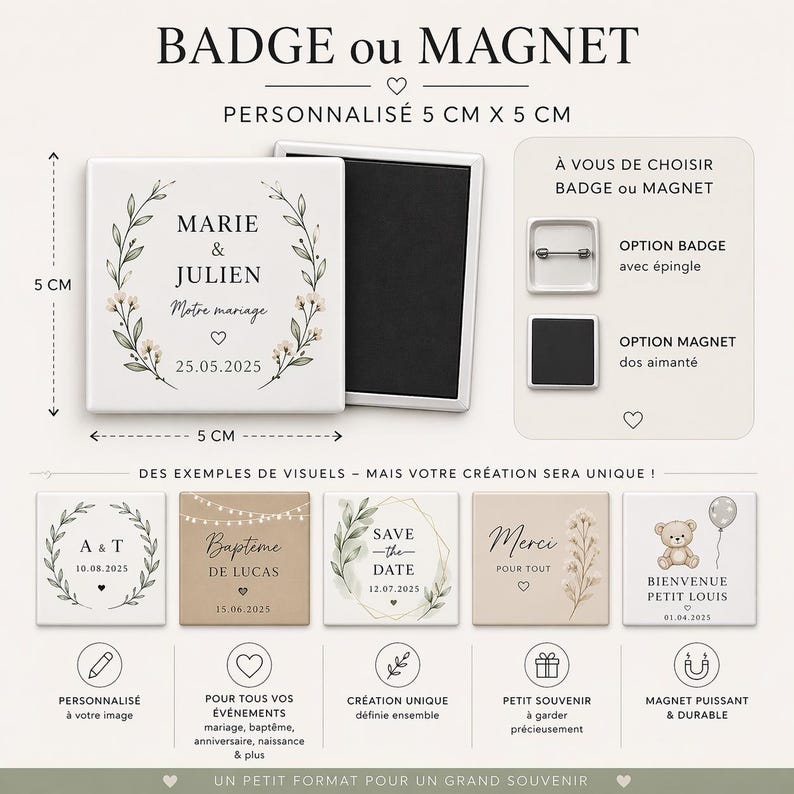 Magnet Save the Date personnalisé 5×5 cm – Souvenir de mariage
