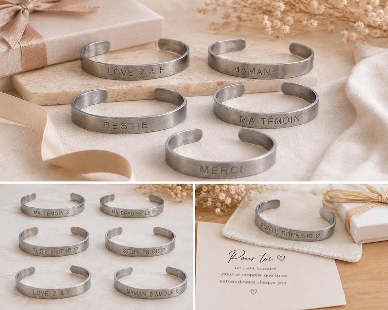 Bracelet jonc acier inoxydable personnalisé – Gravé prénom ou message