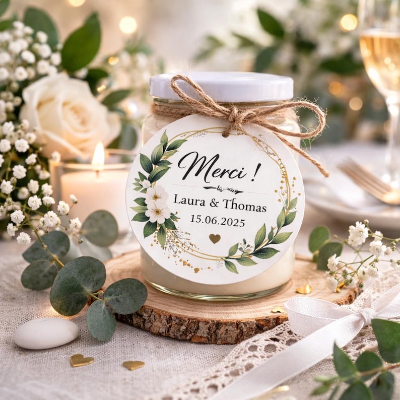 Bougie personnalisée en pot verre – Cadeau invité mariage