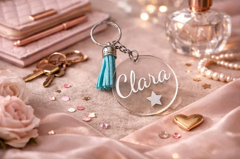 Porte-clé personnalisé avec pompon – Cadeau pour une amie