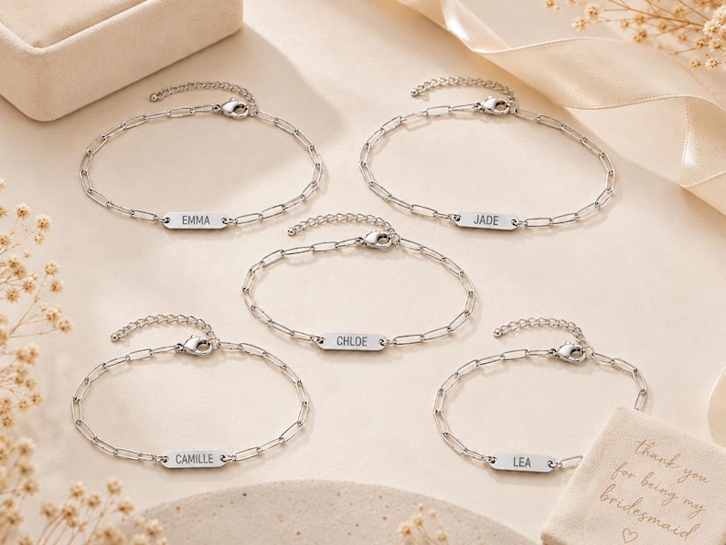 Bracelet argenté prénom – Cadeau demoiselle d'honneur & témoin