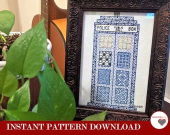 Doctor Who Tardis Blackwork Embroidery Pattern | Instant Digital PDF Download