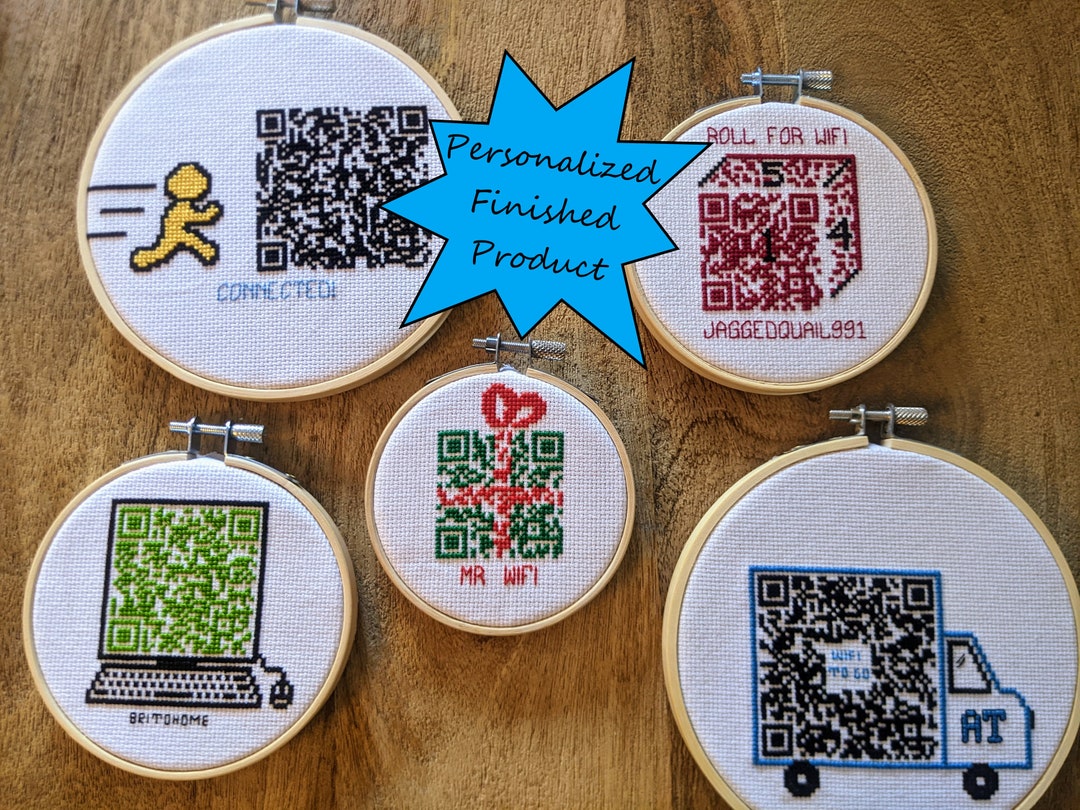 Custom Crossstitch QR Wifi Code in Hoop Personalized Etsy