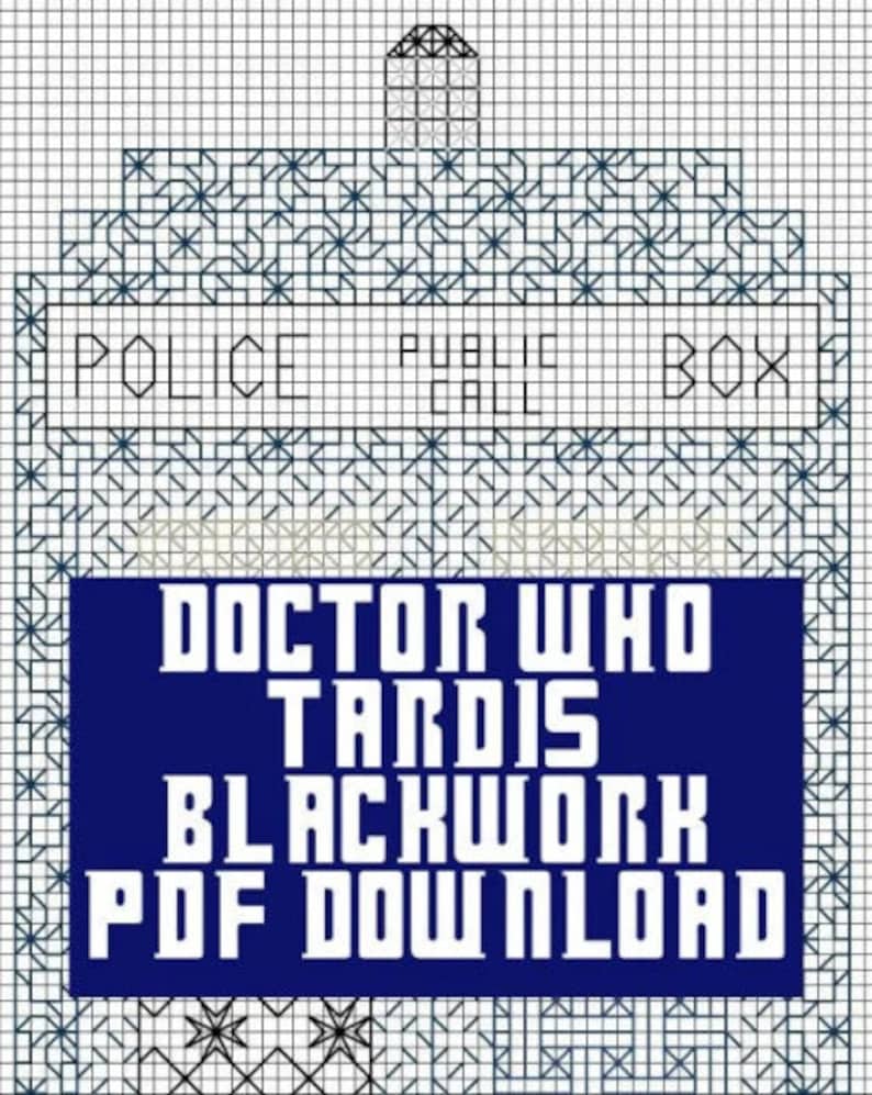 Doctor Who Tardis Blackwork Embroidery Pattern | Instant Digital PDF ...