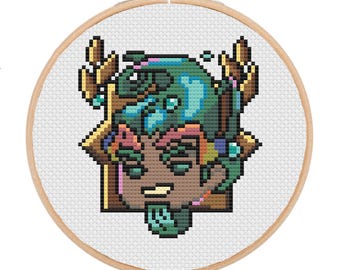 Poseidon Hades Chibi Trinket Icon SuperGiant Cross-Stitch Pattern (Digital PDF Download)