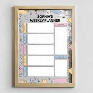 Personalized Kids Acrylic Weekly Planner With Frame – Dry Erase ...