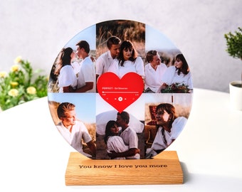 Plaque photo personnalisée pour disque de chanson - Cadeau relation longue distance pour elle et lui - Cadeaux de mariage d'anniversaire - Cadeau pour couple avec photo