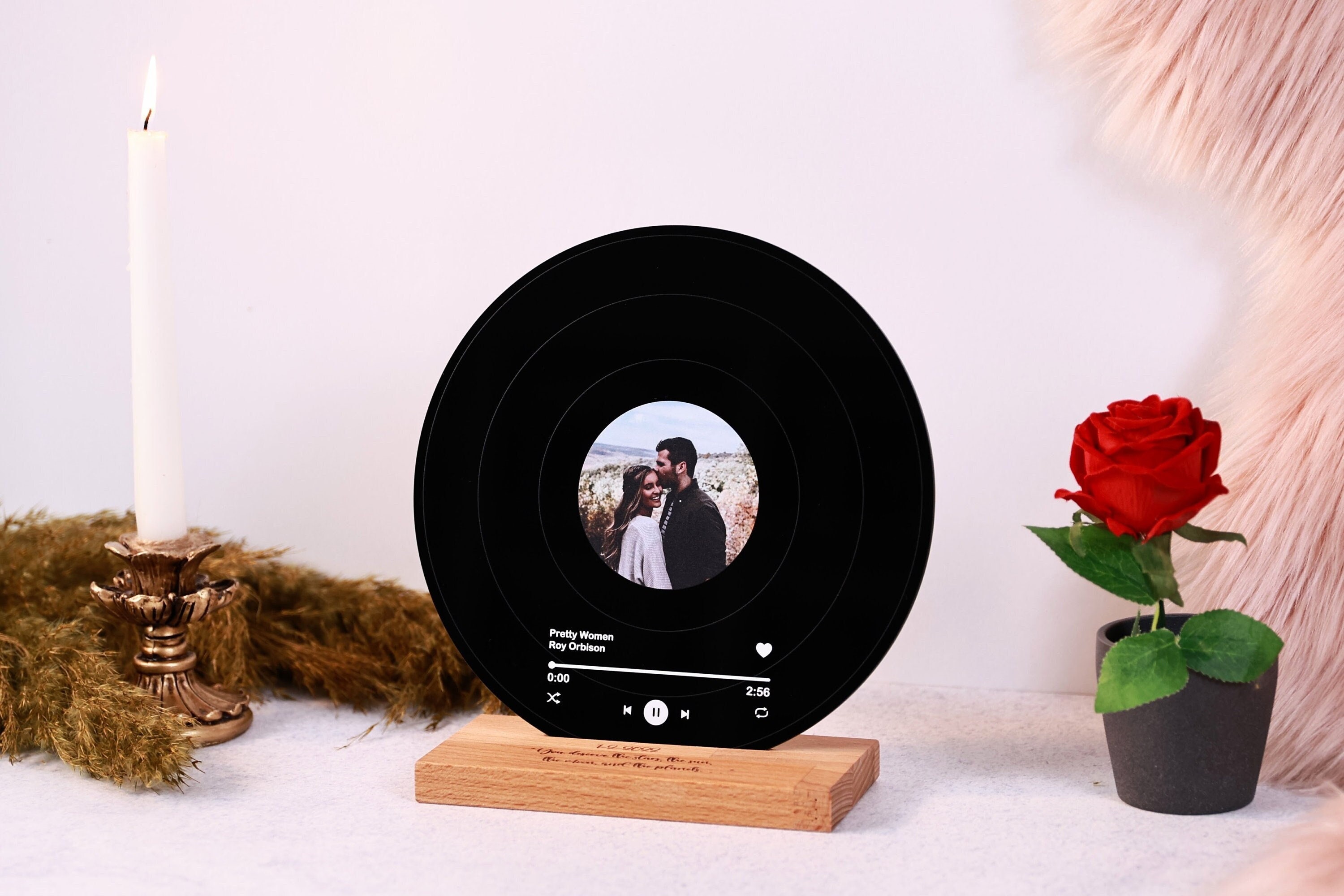 Personalized Vinyl with Your Photo - Custom Song Plaque as Anniversary Gift - Personalized Record with Wooden Stand - Christmas Gift for He