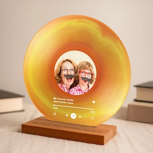 Colorful Personalized Vinyl Record for Mom – Photo + Song Acrylic Plaque with Bright Wooden Base – Mothers Day Gift - Music Art Gift for Mom