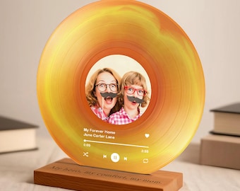 Colorful Personalized Vinyl Record for Mom – Photo + Song Acrylic Plaque with Bright Wooden Base – Mothers Day Gift - Music Art Gift for Mom