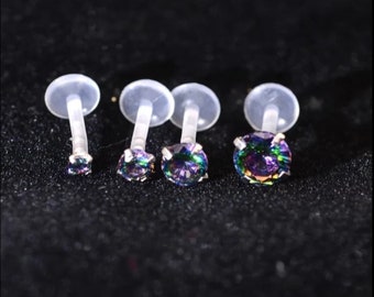 Bioplast Bioflex Push fit Labret Rainbow Crystal Stud Body Jewellery