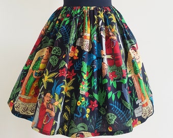 Falda Frida Kahlo, Falda del Jardín de Frida, Estampado Frida Kahlo, Falda de mujer, Falda fruncida, Falda hippie, Moda peculiar, Friek, Rockabilly